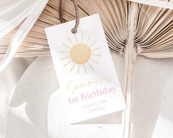 Sun Favor Tags, Sunshine 1st Birthday Thank You Tags, Sun 1st Birthday Gift Tag, Editable Birthday Tag, Printable Gift Tags, Little Sunshine