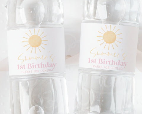 Sun Water Bottle Labels, Little Sunshine Water Label, Printable Water Bottle Label, Sun 1st Birthday Party Water Labels, 1st Birthday Girl