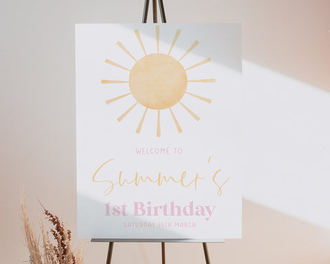 Sun Welcome Sign, Sun 1st Birthday Welcome Sign, Sunshine Birthday Party Decoration, 1st Birthday Sign, Girls 1st Birthday Welcome Signs