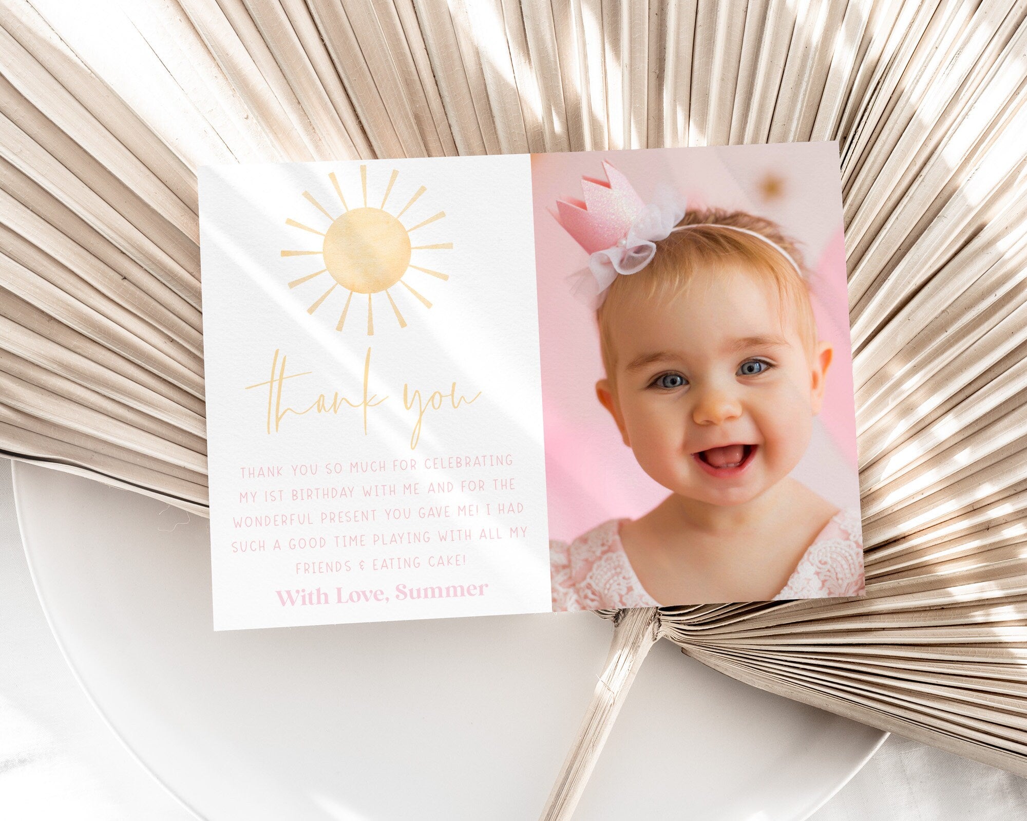 Sun Thank You Card Template, Printable Thank You Card, Girls Birthday Thank You Card Editable Template, Sun Birthday Party Thank You Card