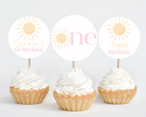 Sun Cupcake Toppers, Printable Cupcake Topper, Sunshine 1st Birthday Editable Cupcake Toppers, Little Sunshine 1st Birthday Cupcake Toppers