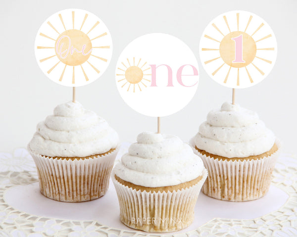 Sun Cupcake Toppers, Printable Cupcake Topper, Sunshine 1st Birthday Editable Cupcake Toppers, Little Sunshine 1st Birthday Cupcake Toppers