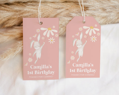 Some Bunny Favor Tags, Bunny 1st Birthday Thank You Tags, Daisy 1st Birthday Gift Tag, Editable Birthday Tag, Printable Gift Tags Pink Bunny