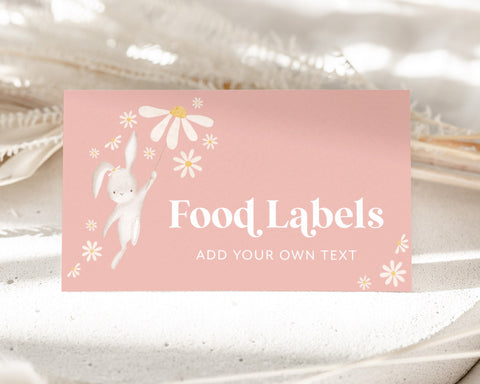 Some Bunny Food Labels, 1st Birthday Food Label Card, Food Tent Card, Birthday Food Tags, Folded Food Cards, Tented Food Labels, Bunny Daisy