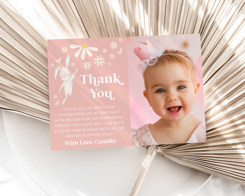 Some Bunny Thank You Card Template, Printable Thank You Card, Girls Birthday Thank You Card Editable Template, Bunny Birthday Thank You Card