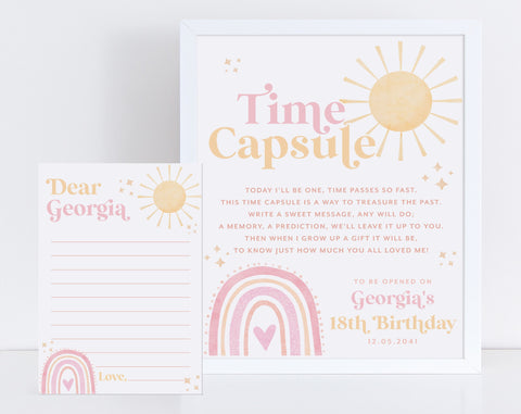 First Trip Around the Sun Time Capsule, 1st Birthday Time Capsule Sign, Time Capsule Template, Rainbow Sun 1st Birthday Decorations Girl