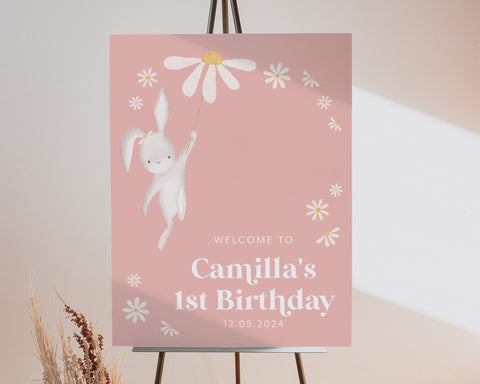 Some Bunny Welcome Sign, Bunny 1st Birthday Welcome Sign, Bunny Daisy Birthday Party Decoration, 1st Birthday Sign, Girls 1st Birthday Signs