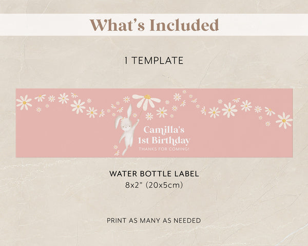 Some Bunny Water Bottle Labels, Bunny Water Label, Printable Water Bottle Label, Bunny 1st Birthday Party Water Labels, 1st Birthday Girl