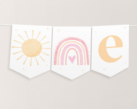 First Trip Around the Sun One High Chair Banner Printable, 1st Birthday Banner High Chair, Birthday Decor, Rainbow Sun Chair Banner Girl