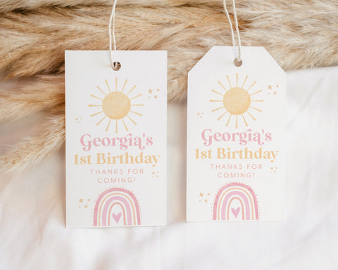 First Trip Around the Sun Favor Tags, Rainbow 1st Birthday Thank You Tags, Birthday Gift Tag, Editable Tag, Printable Gift Tags Rainbow Girl