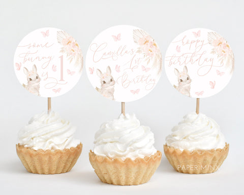 Some Bunny is One Cupcake Toppers, Printable Cupcake Toppers, Boho Bunny Birthday Cupcake Toppers, Birthday Editable Cupcake Toppers Bunny