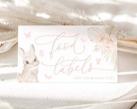 Editable Food Labels, Some Bunny is One Food Label Card, 1st Birthday Food Tags, Folded Food Cards, Tented Food Labels, Boho Some Bunny Pink