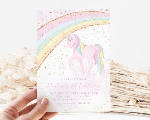 Unicorn Birthday Invitation, Unicorn Invitation, Rainbow Unicorn Birthday Invitation, 1st Birthday Girl, Pastel Unicorn Invitation Printable