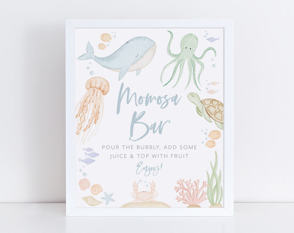 Under the Sea Mimosa Bar Sign, Momosa Bar Sign, Mumosa Bar Sign, Juice Labels, Mimosa Juice Tags, Ocean Animals Mimosa Sign, Under the Sea