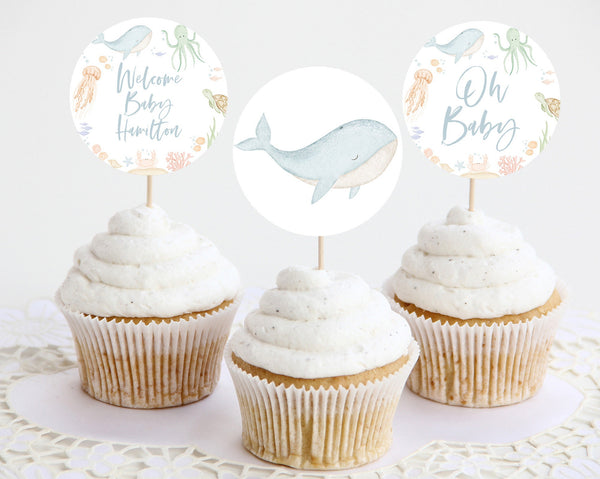 Under the Sea Baby Shower Cupcake Toppers, Ocean Animals Cupcake Toppers, Printable Cupcake Toppers, Editable Cupcake Toppers, Boy Baby