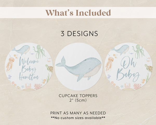 Under the Sea Baby Shower Cupcake Toppers, Ocean Animals Cupcake Toppers, Printable Cupcake Toppers, Editable Cupcake Toppers, Boy Baby