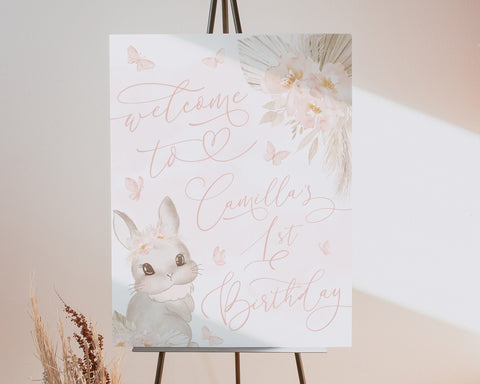 Some Bunny is One 1st Birthday Welcome Sign, Boho Bunny Welcome Sign Printable, 1st Birthday Sign, Boho Some Bunny Party Decorations Girl