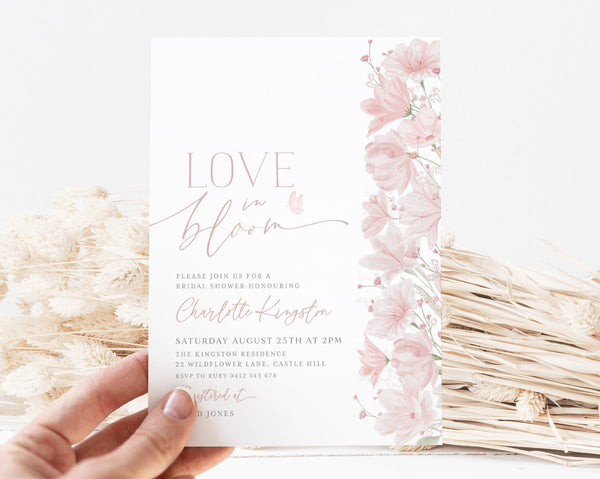 Love in Bloom Bridal Shower Invitation, Floral Invitation, Floral Bridal Shower, Bridal Brunch Invitation, Modern Bridal Invite, Pink Floral