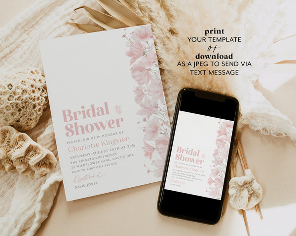 Floral Bridal Shower Invitation, Floral Invitation, Flower Bridal Shower, Bridal Brunch Invitation, Modern Bridal Invite, Pink Floral Invite