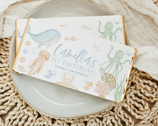 Under the Sea Chocolate Wrapper Printable, Candy Bar Wrapper Template, Chocolate Bar Template, Ocean Animals, Oneder the Sea 1st Birthday