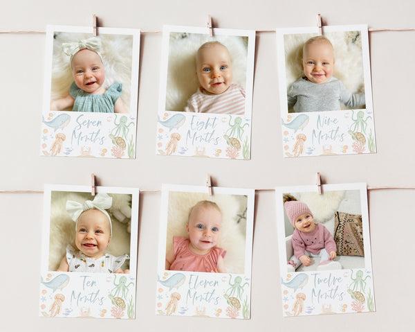 Under the Sea First Year Photo Banner, 1st Birthday Milestone Photos, Baby's First Year Monthly Photo Banner, 1st Birthday Oneder the Sea