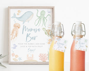 Under the Sea Mimosa Bar Sign, Momosa Bar Sign, Mumosa Bar Sign, Juice Labels, Mimosa Juice Tags, Ocean Animals Mimosa Sign, Under the Sea