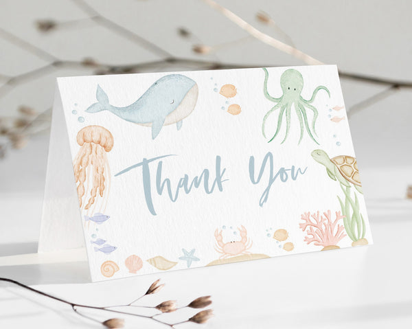 Under the Sea Thank You Card Template, Printable Thank You Card, Ocean Animals Baby Shower Thank You Card, Under the Sea Baby Shower Card