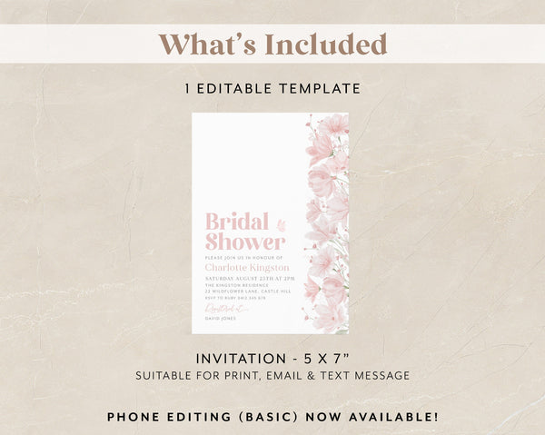 Floral Bridal Shower Invitation, Floral Invitation, Flower Bridal Shower, Bridal Brunch Invitation, Modern Bridal Invite, Pink Floral Invite