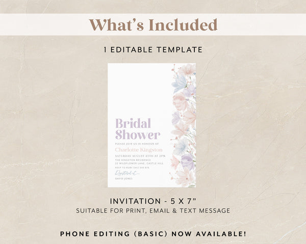 Floral Bridal Shower Invitation, Floral Invitation, Flower Bridal Shower, Bridal Brunch Invitation, Modern Bridal Invite, Pink Purple Blue