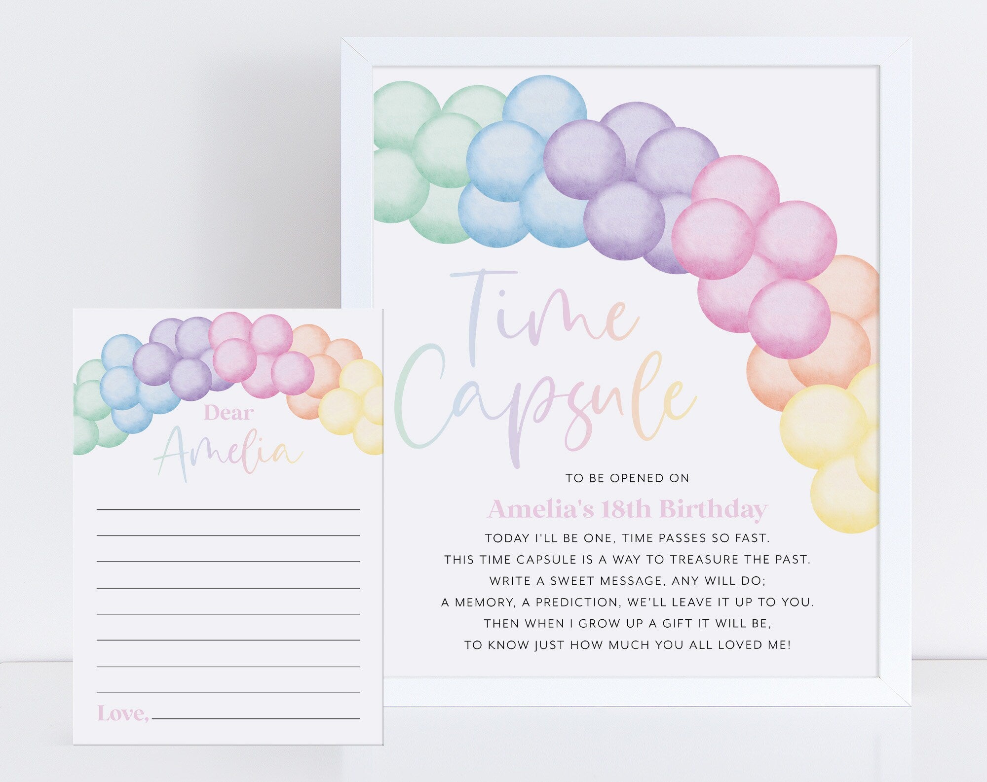 Pastel Rainbow Time Capsule, 1st Birthday Time Capsule Sign, Time Capsule Template, Pastel Birthday Party, Rainbow 1st Birthday Decorations