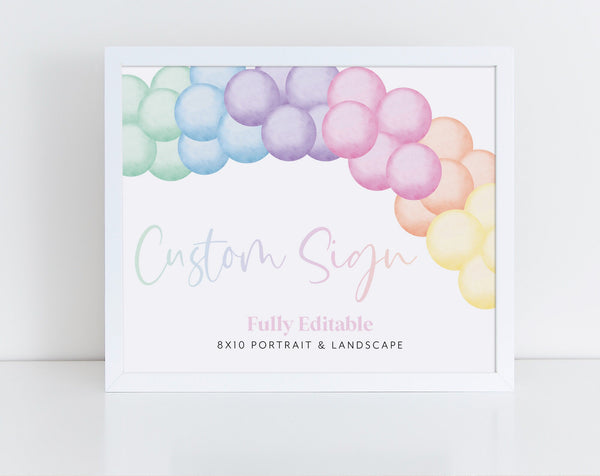 Pastel Rainbow Editable Signs, Custom 8x10 Sign, Printable Birthday Signs 8x10, Custom Text Landscape Sign Portrait Sign, Pastel Party Decor