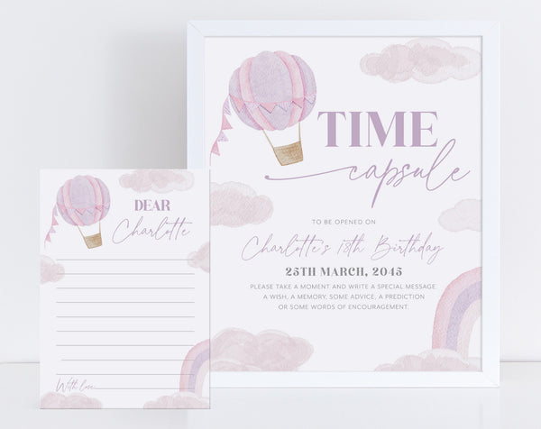 ONEderful Time Capsule, 1st Birthday Time Capsule Sign, Purple Hot Air Balloon Time Capsule Template, Girls 1st Birthday Onederful Rainbow