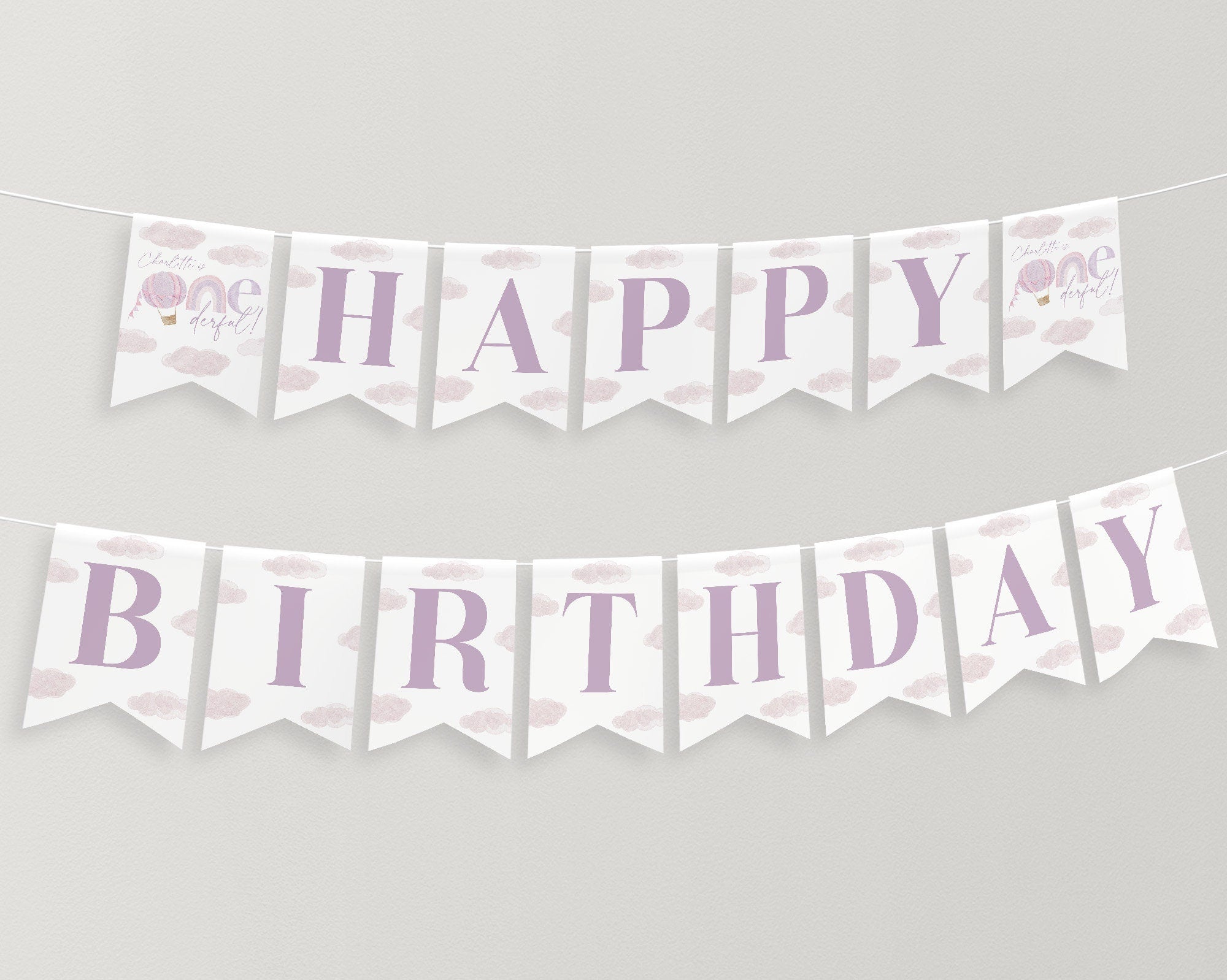 Happy Birthday Banner Printable, Happy 1st Birthday Banner, First Birthday Decor, ONEderful Birthday Banner, Hot Air Balloon Rainbow Banner