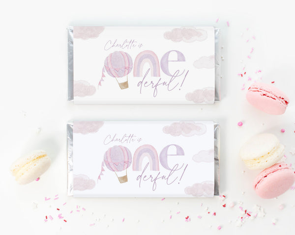 Onederful Chocolate Bar Wrapper Template, Printable Candy Bar Wrapper, 1st Birthday Candy Bar Wrapper, Birthday Favor Purple Hot Air Balloon