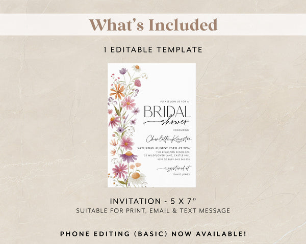 Wildflower Bridal Shower Invitation, Love in Bloom Invitation, Floral Bridal Shower, Bridal Brunch Invitation, Modern Bridal Invitation