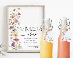 Wildflower Mimosa Bar Sign, Floral Mimosa Sign, Bridal Shower Mimosa Bar Sign, Juice Labels, Mimosa and Juice Labels, Floral Mimosa Sign