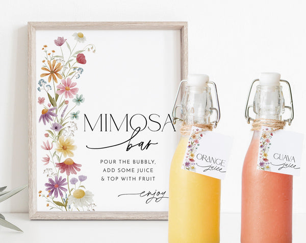 Wildflower Mimosa Bar Sign, Floral Mimosa Sign, Bridal Shower Mimosa Bar Sign, Juice Labels, Mimosa and Juice Labels, Floral Mimosa Sign