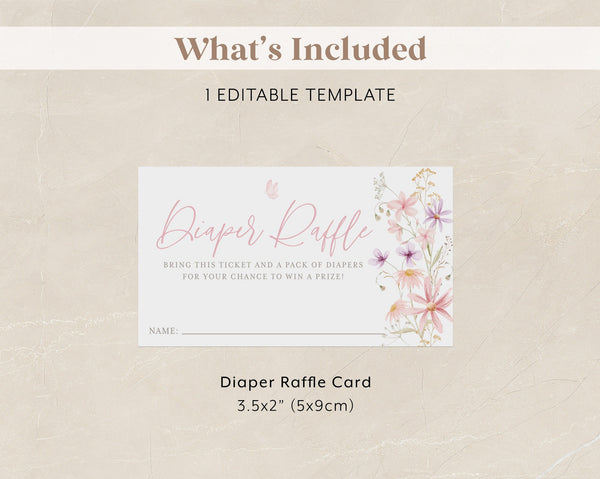 Wildflower Diaper Raffle Card, Baby in Bloom Shower Diaper Raffle Card, Editable Diaper Raffle Template, Printable Diaper Raffle Nappy