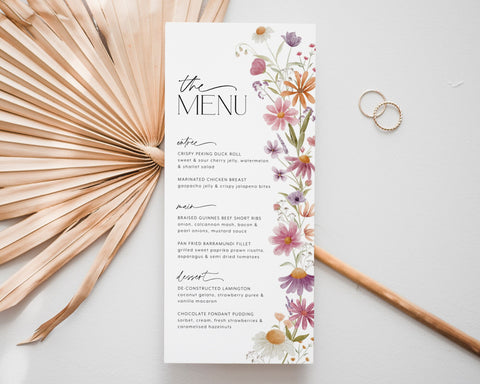 Wildflower Menu Template, Printable Bridal Shower Menu, Flower Menu, Editable Menu, Floral Bridal Menu Printable, Wildflower Bridal Menu