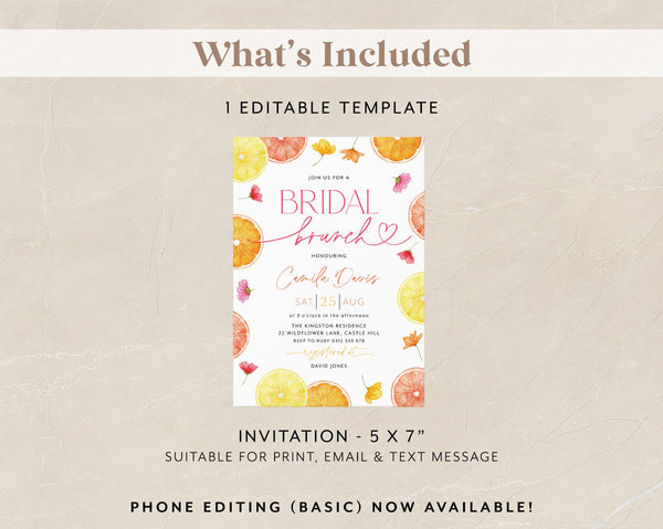 Citrus Bridal Brunch Invitation, Lemon Bridal Shower, Bright Floral Citrus Bridal Shower Invitation, Mediterranean Lemon Theme, Orange Lemon