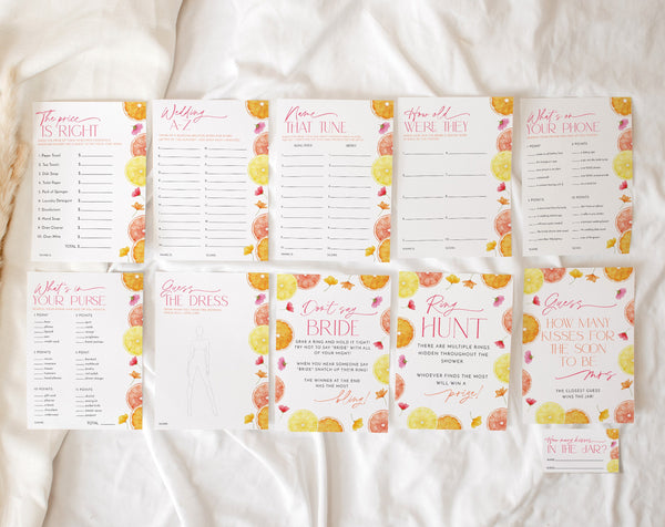 Bridal Shower Games Printable, Lemon Bridal Shower Games, Citrus Bridal Shower, Mediterranean Theme, Bright Floral Citrus Bridal Games Lemon