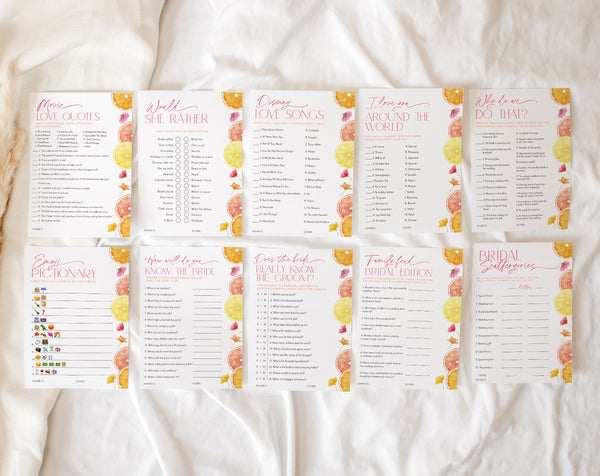 Bridal Shower Games Printable, Lemon Bridal Shower Games, Citrus Bridal Shower, Mediterranean Theme, Bright Floral Citrus Bridal Games Lemon