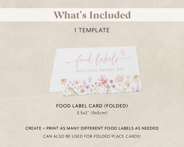 Wildflower Baby Shower Food Labels, Baby in Bloom Food Tent Cards, Folded Food Cards, Pink Flower Food Tented Cards, Floral Baby Shower Food