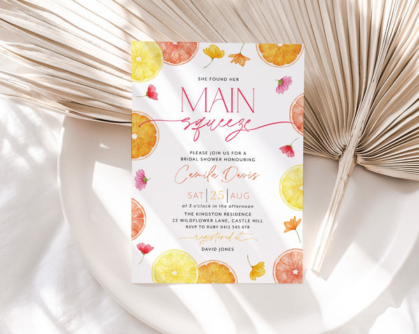 Main Squeeze Bridal Shower Invitation, Lemon Bridal Shower, Citrus Bridal Shower Invitation, Mediterranean Lemon Theme, Bright Bridal Shower