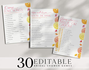 Bridal Shower Games Printable, Lemon Bridal Shower Games, Citrus Bridal Shower, Mediterranean Theme, Bright Floral Citrus Bridal Games Lemon