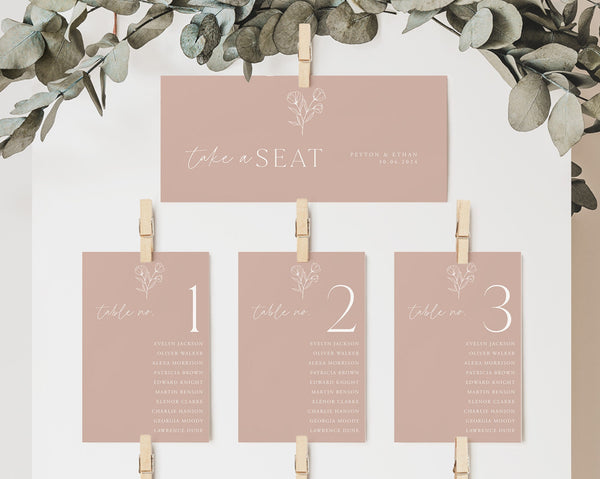 Wedding Seating Chart Cards Template, Minimalist Wedding Seating Chart Cards, Pink Seating Chart Cards, Table Number Seating Cards, Peyton