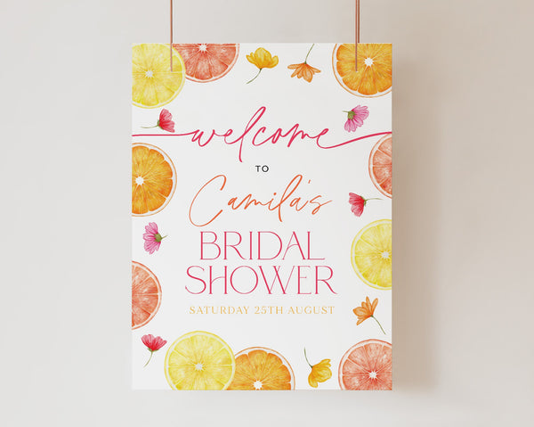 Citrus Lemon Bridal Shower Welcome Sign, She Found Her Main Squeeze Welcome Sign Printable Template, Instant Download, Citrus Flowers Bright