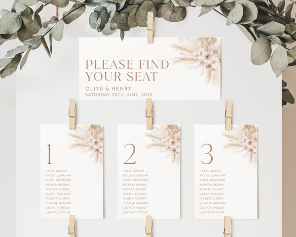 Wedding Seating Chart Card Template, Boho Floral Wedding Seating Cards, Minimal Seating Chart Cards, Table Number Seating Cards, Olive